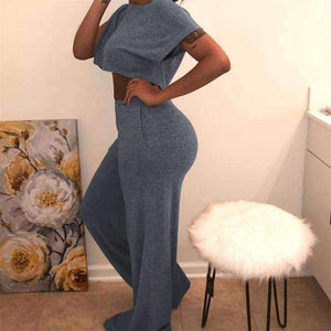 Planet Gates gray / L Two Piece Set Top And Pants 2 Piece Set Women Shorts Crop Top Autumn Sets Round Neck Two Piece Outfits Sets Women 2018