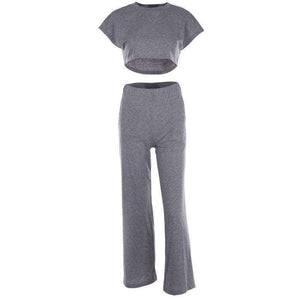 Planet Gates gray / L Two Piece Set Top And Pants 2 Piece Set Women Shorts Crop Top Autumn Sets Round Neck Two Piece Outfits Sets Women 2018
