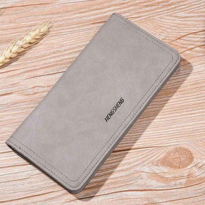 Planet Gates Gray Leather Men Wallets Business Brand Card holder Purse Men's Long Zipper Wallet Leather Clutch Carteira Masculina