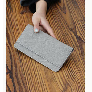 Planet Gates Gray Leather Women Wallet Fashion Solid Color Coin Purse Multifunctional Cowhide Female Long Women Purses Zipper Card Holder