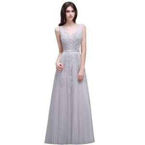 Planet Gates Gray Long / 6 Long Short Evening Dress Long Tulle Lace Formal gown Backless evening dresses prom dresses robe de soiree 2018