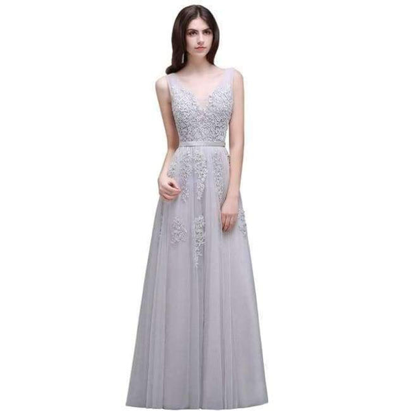 Planet Gates Gray Long / 6 Long Short Evening Dress Long Tulle Lace Formal gown Backless evening dresses prom dresses robe de soiree 2018