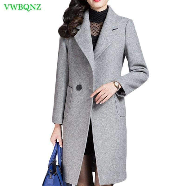 Planet Gates gray / M Wool Coat High Quality Winter Jacket Women Slim Woolen Coat Long Cashmere Coats Plus size Gray Cardigan Jackets 4XL A701