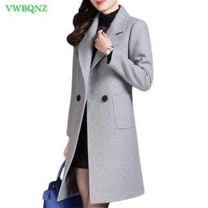 Planet Gates gray / M Wool Coat High Quality Winter Jacket Women Slim Woolen Coat Long Cashmere Coats Plus size Gray Cardigan Jackets 4XL A701