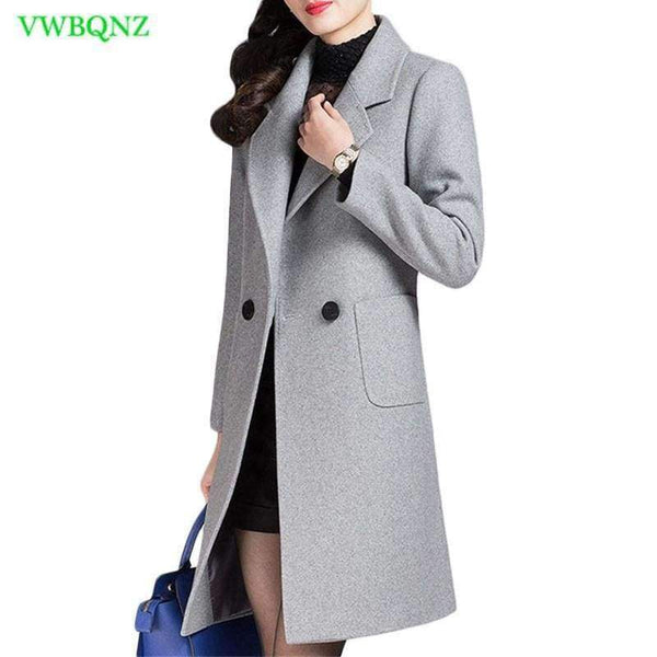 Planet Gates gray / M Wool Coat High Quality Winter Jacket Women Slim Woolen Coat Long Cashmere Coats Plus size Gray Cardigan Jackets 4XL A701