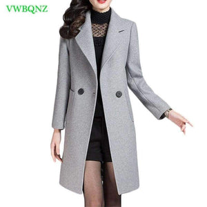 Planet Gates gray / M Wool Coat High Quality Winter Jacket Women Slim Woolen Coat Long Cashmere Coats Plus size Gray Cardigan Jackets 4XL A701