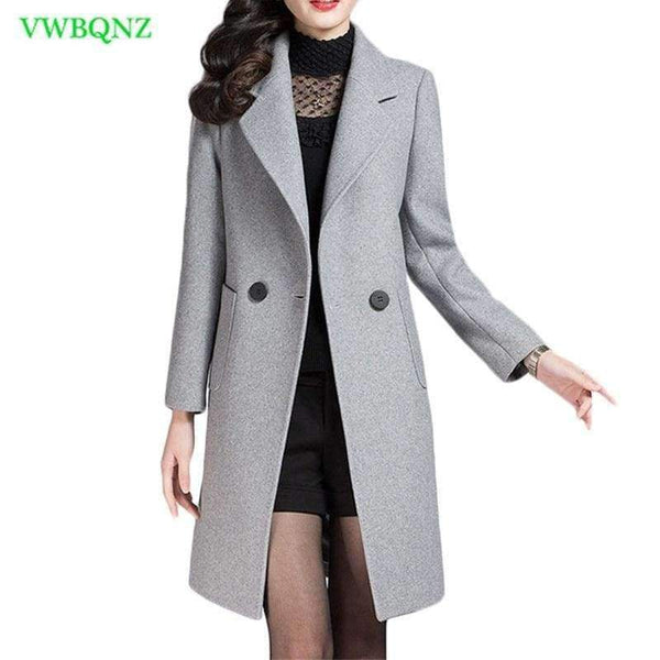 Planet Gates gray / M Wool Coat High Quality Winter Jacket Women Slim Woolen Coat Long Cashmere Coats Plus size Gray Cardigan Jackets 4XL A701