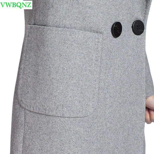 Planet Gates gray / M Wool Coat High Quality Winter Jacket Women Slim Woolen Coat Long Cashmere Coats Plus size Gray Cardigan Jackets 4XL A701