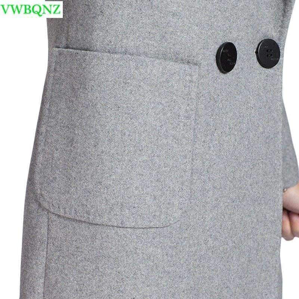 Planet Gates gray / M Wool Coat High Quality Winter Jacket Women Slim Woolen Coat Long Cashmere Coats Plus size Gray Cardigan Jackets 4XL A701