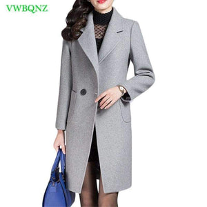 Planet Gates gray / M Wool Coat High Quality Winter Jacket Women Slim Woolen Coat Long Cashmere Coats Plus size Gray Cardigan Jackets 4XL A701