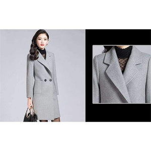 Planet Gates gray / M Wool Coat High Quality Winter Jacket Women Slim Woolen Coat Long Cashmere Coats Plus size Gray Cardigan Jackets 4XL A701