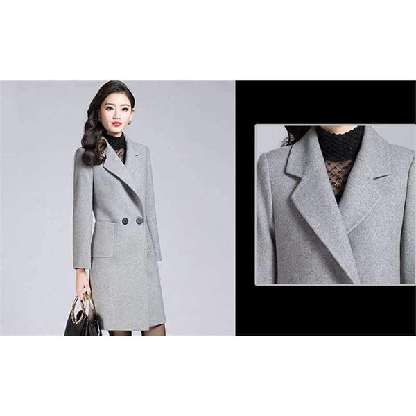 Planet Gates gray / M Wool Coat High Quality Winter Jacket Women Slim Woolen Coat Long Cashmere Coats Plus size Gray Cardigan Jackets 4XL A701