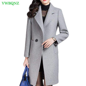 Planet Gates gray / M Wool Coat High Quality Winter Jacket Women Slim Woolen Coat Long Cashmere Coats Plus size Gray Cardigan Jackets 4XL A701