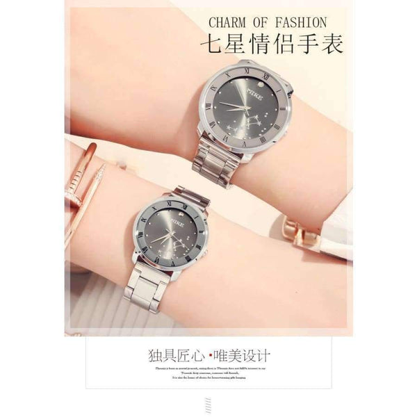 Planet Gates gray man Lovers Watch Men And Women Luxury Watch for Couples Stainless Steel Strap Fashion Calendar Dress Quartz Wristwatches Box Packing