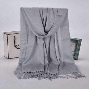 Planet Gates Gray New Winter Women 60cm*170cm Black Red Solid Color Muslim Hijab Foulard Viscose Scarf Wrap With Tassel