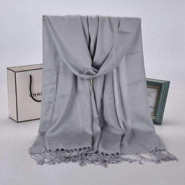 Planet Gates Gray New Winter Women 60cm*170cm Black Red Solid Color Muslim Hijab Foulard Viscose Scarf Wrap With Tassel