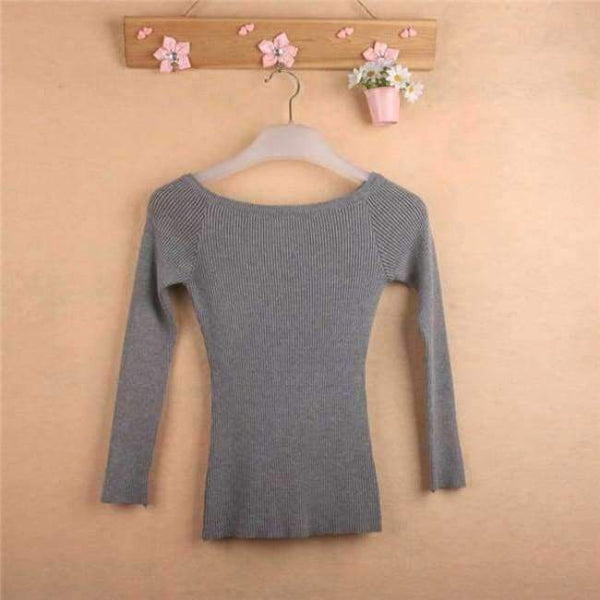 Planet Gates Gray / One Size Autumn and Winter basic Women Sweater slit neckline Strapless Sweater thickening sweater top thread slim C0320