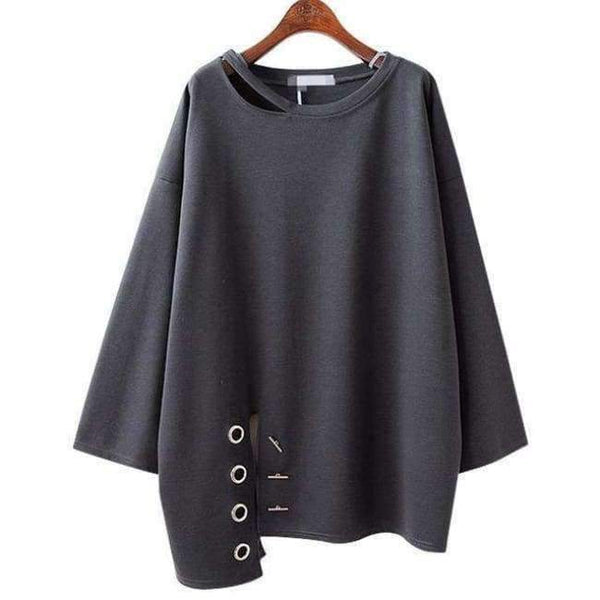 Planet Gates gray / One Size Autumn Irregular Female T shirts For Women Top Long Sleeve Loose Hollow Black Tshirt Clothes Fashion New