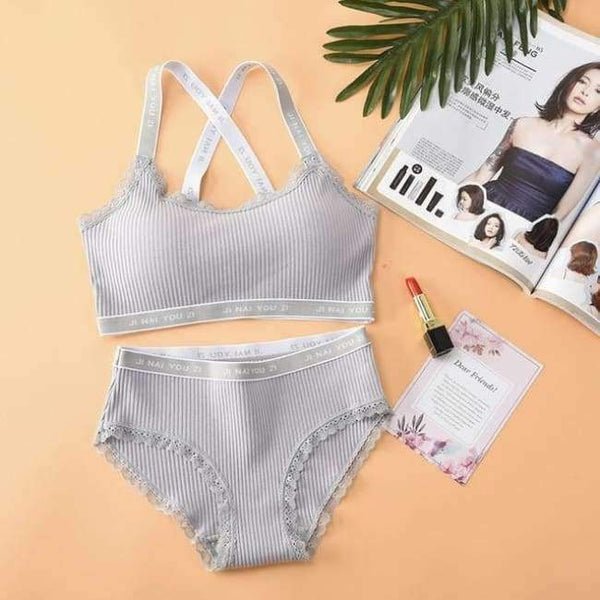 Planet Gates Gray / One Size Lounge Underwear Comfortable Wireless Loungewear Lingerie Bra Set Cotton Bras Sets