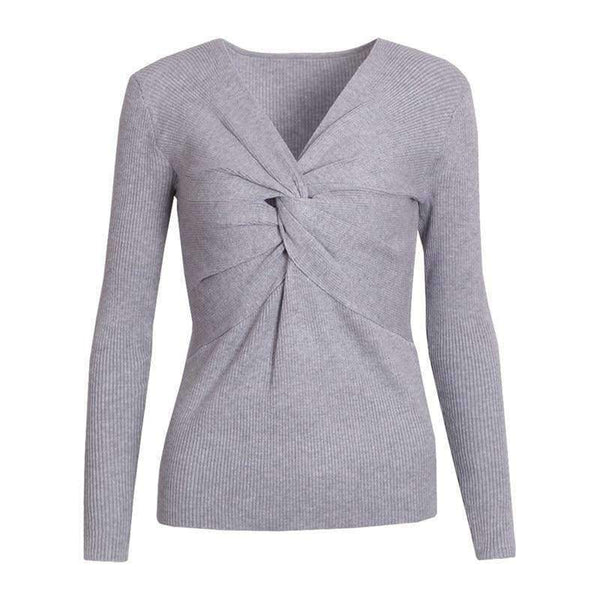 Planet Gates Gray / One Size Sexy Criss-Cross V neck Knitted Sweater Women Long Sleeve Winter 2018 Pullovers All match Streetwear jumper pull femme