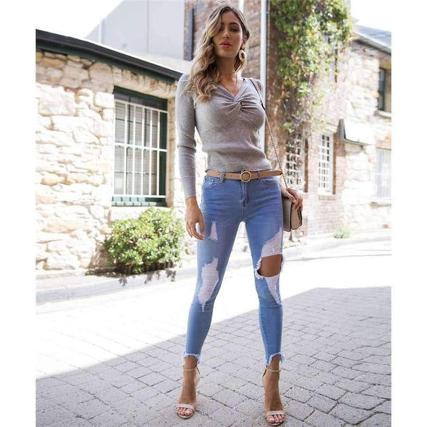 Planet Gates Gray / One Size Sexy Criss-Cross V neck Knitted Sweater Women Long Sleeve Winter 2018 Pullovers All match Streetwear jumper pull femme