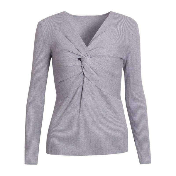 Planet Gates Gray / One Size Sexy Criss-Cross V neck Knitted Sweater Women Long Sleeve Winter 2018 Pullovers All match Streetwear jumper pull femme
