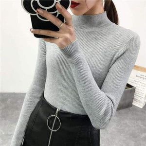 Planet Gates gray / One Size Sweaters And Pullovers 2018 Autumn Turtleneck Jumpers  Casual Knitted Women Tops Long Sleeve Basic Sweaters For Women