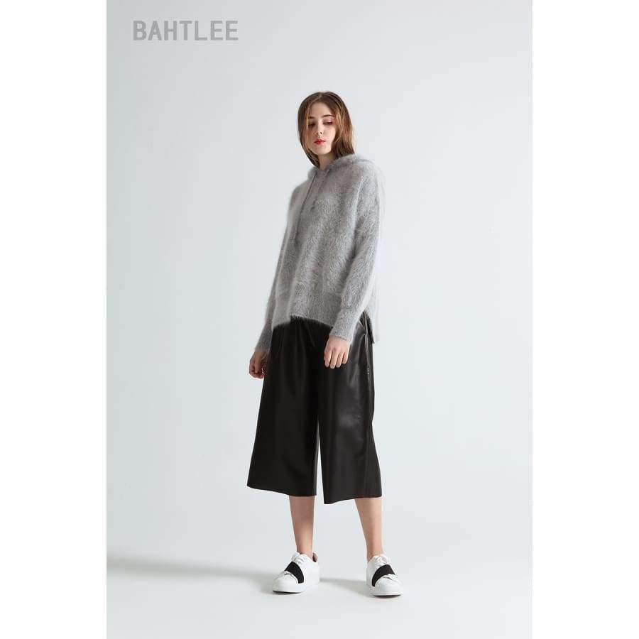 Planet Gates gray / One Size Winter women's angora knitted pullovers sweater with cap mink cashmere hoodie keep warm loosefir thick four color