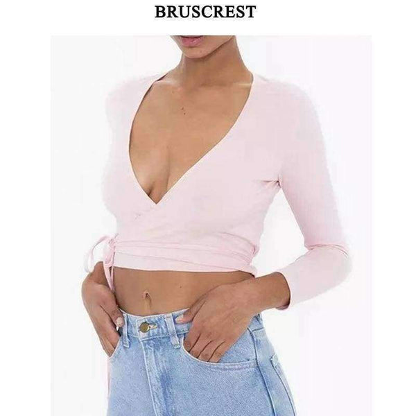 Planet Gates Gray / One Size Wrap crop top women tops t shirt kawaii long sleeve v neck black white pink casual tshirt sexy ladies tees