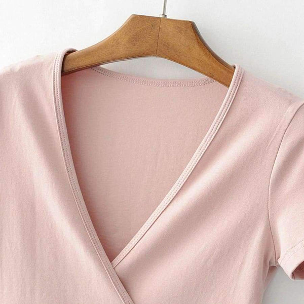 Planet Gates Gray / One Size Wrap crop top women tops t shirt kawaii long sleeve v neck black white pink casual tshirt sexy ladies tees