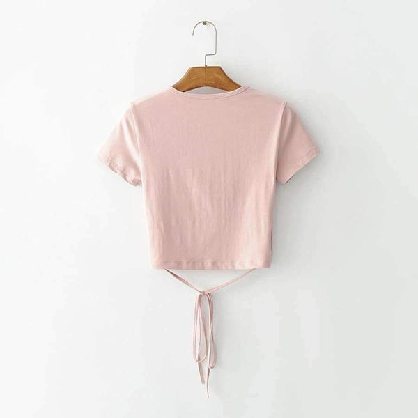 Planet Gates Gray / One Size Wrap crop top women tops t shirt kawaii long sleeve v neck black white pink casual tshirt sexy ladies tees