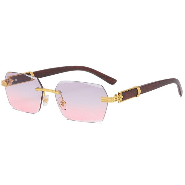 Planet Gates Gray Pink / Other Luxury Rimless Square Sunglasses Men Brand Designer Frameless Gradient Sun Glasses Women Fashion Vintage Wooden Oculos De Sol