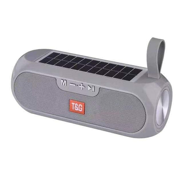 Planet Gates Gray Portable Column WirelessBluetooth Bass Speaker Stereo Music Box Solar Power Bank Boombox Waterproof USB AUX FM Radio Super Bass