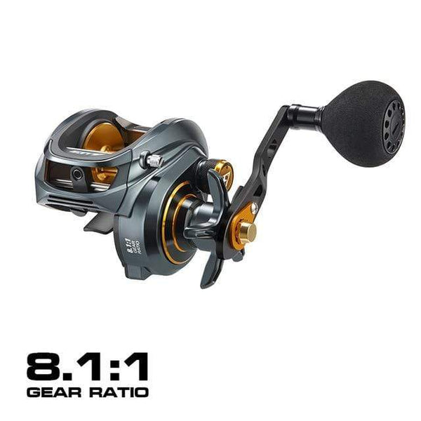 Planet Gates Gray Power Handle / Right Hand / SPAIN 300 Low Profile Baitcasting Reel 15KG Max Drag 8+1 Bearings Aluminum Frame Freshwater Saltwater Fishing Reel