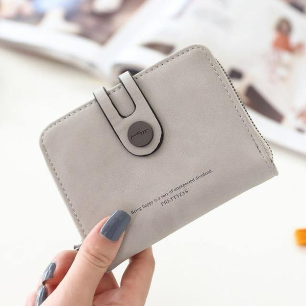 Planet Gates Gray PU Leather Short Women Wallet Zipper Small Women Wallets Card Bag With Coin Purse Pockets Credit Holders