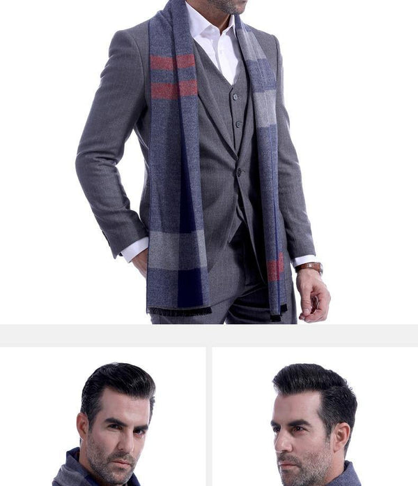 Planet Gates Gray red striped / 180 X 30cm Winter scarf men Vintage Soft Black Striped scarves luxury shawl Warm wrap Imitation cashmere