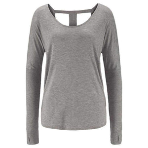 Planet Gates Gray / S Black Gray Cotton Women Top Long Sleeve T-shirt Sexy Backless T Shirt Open Deep Back Irregular Top Tee Shirt