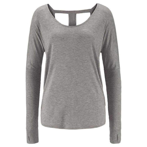 Planet Gates Gray / S Black Gray Cotton Women Top Long Sleeve T-shirt Sexy Backless T Shirt Open Deep Back Irregular Top Tee Shirt