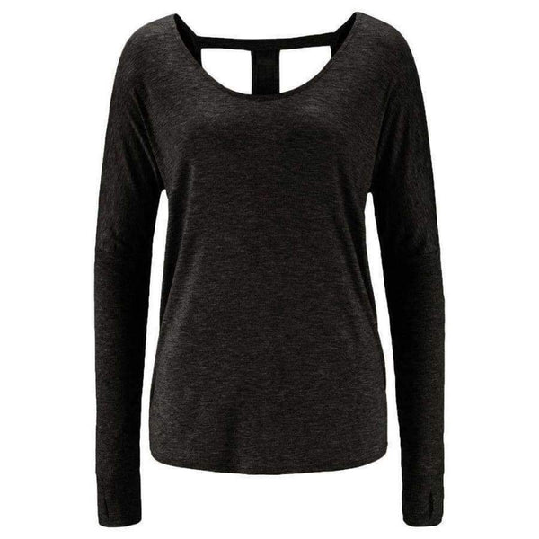 Planet Gates Gray / S Black Gray Cotton Women Top Long Sleeve T-shirt Sexy Backless T Shirt Open Deep Back Irregular Top Tee Shirt
