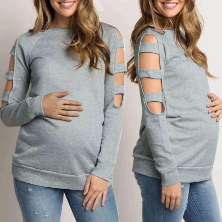 Planet Gates Gray / S / China Women clothing Round Neck Pure Loose Maternity ClothesLong Sleeve Top Blouse Shirt ropa de mujer pregnancy Nursing