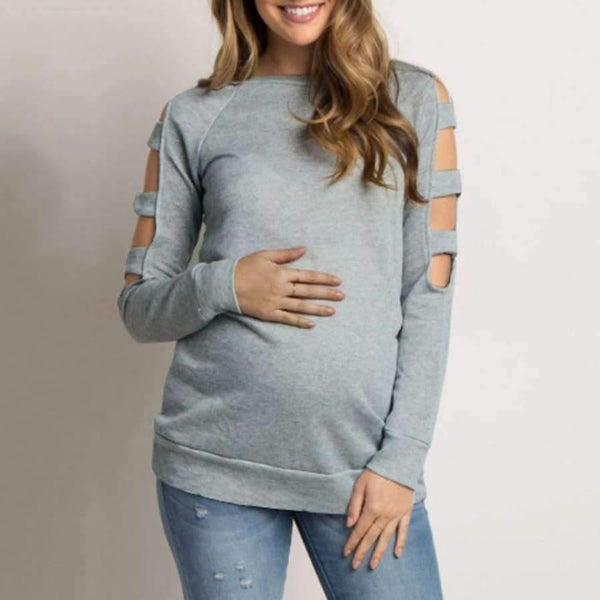 Planet Gates Gray / S / China Women clothing Round Neck Pure Loose Maternity ClothesLong Sleeve Top Blouse Shirt ropa de mujer pregnancy Nursing