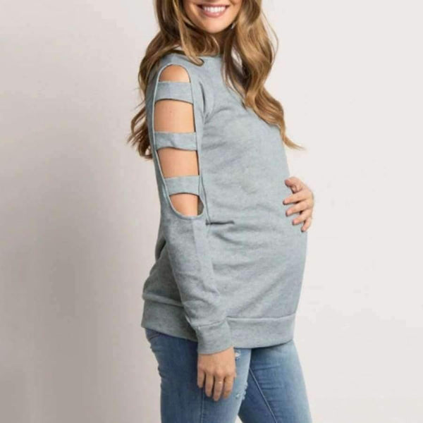 Planet Gates Gray / S / China Women clothing Round Neck Pure Loose Maternity ClothesLong Sleeve Top Blouse Shirt ropa de mujer pregnancy Nursing