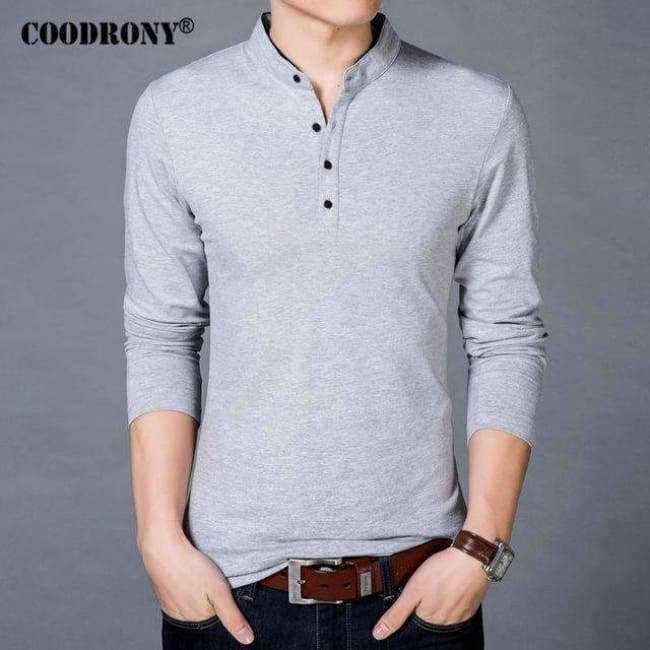 Planet Gates COODRONY T-Shirt Men 2018 Spring Autumn New Cotton T Shirt Men Solid Color Chinese Style Mandarin Collar Long Sleeve Top Tee 608