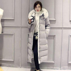 Planet Gates gray / S Jacket Women Over Knee Long Parkas Large Fur Collar Winter Coat Women Hoody Down Wadded Jacket Campera Large Size C2601