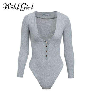 Planet Gates Gray / S Knitted sexy bodycon bodysuit Women jumpsuit romper button fitness short Holiday long sleeve winter slim bodysuit 2018