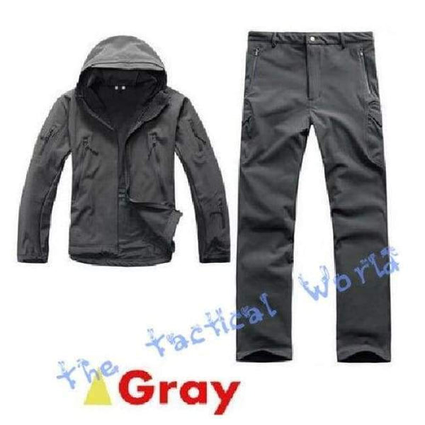 Planet Gates Gray / S Military Softshell Jacket Pants Windbreaker Waterproof Hoodie Clothes Hunting Camo Suit Coat