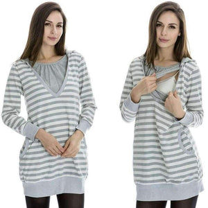 Planet Gates Gray / S Plus Size Pregnancy Autumn Women Maternity Clothes Hooded Breastfeeding Striped T-shirt Nursing Clothes for Pregnant Women