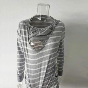 Planet Gates Gray / S Plus Size Pregnancy Autumn Women Maternity Clothes Hooded Breastfeeding Striped T-shirt Nursing Clothes for Pregnant Women