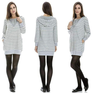 Planet Gates Gray / S Plus Size Pregnancy Autumn Women Maternity Clothes Hooded Breastfeeding Striped T-shirt Nursing Clothes for Pregnant Women