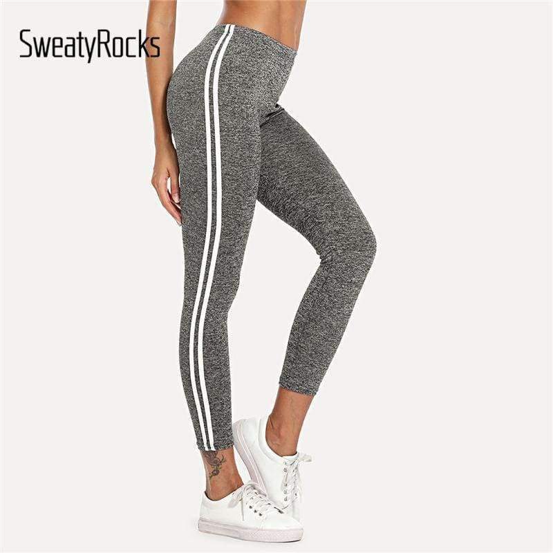 Planet Gates Gray / S Striped Tape Side Elastic Waist Leggings Grey Crop Sporting Leggings Women New Arrivials Summer Athleisure Leggings